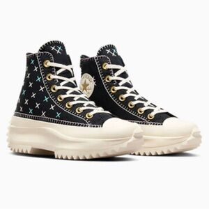 Converse Women's Black and Cream High-Top Sneakers